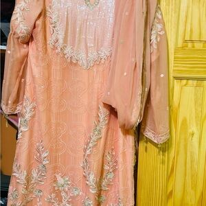 Elegant Peach Embroidered Dress with Dupatta